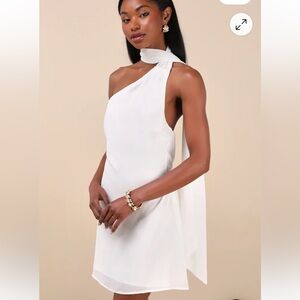 LuLus Elegant White One-Shoulder Dress